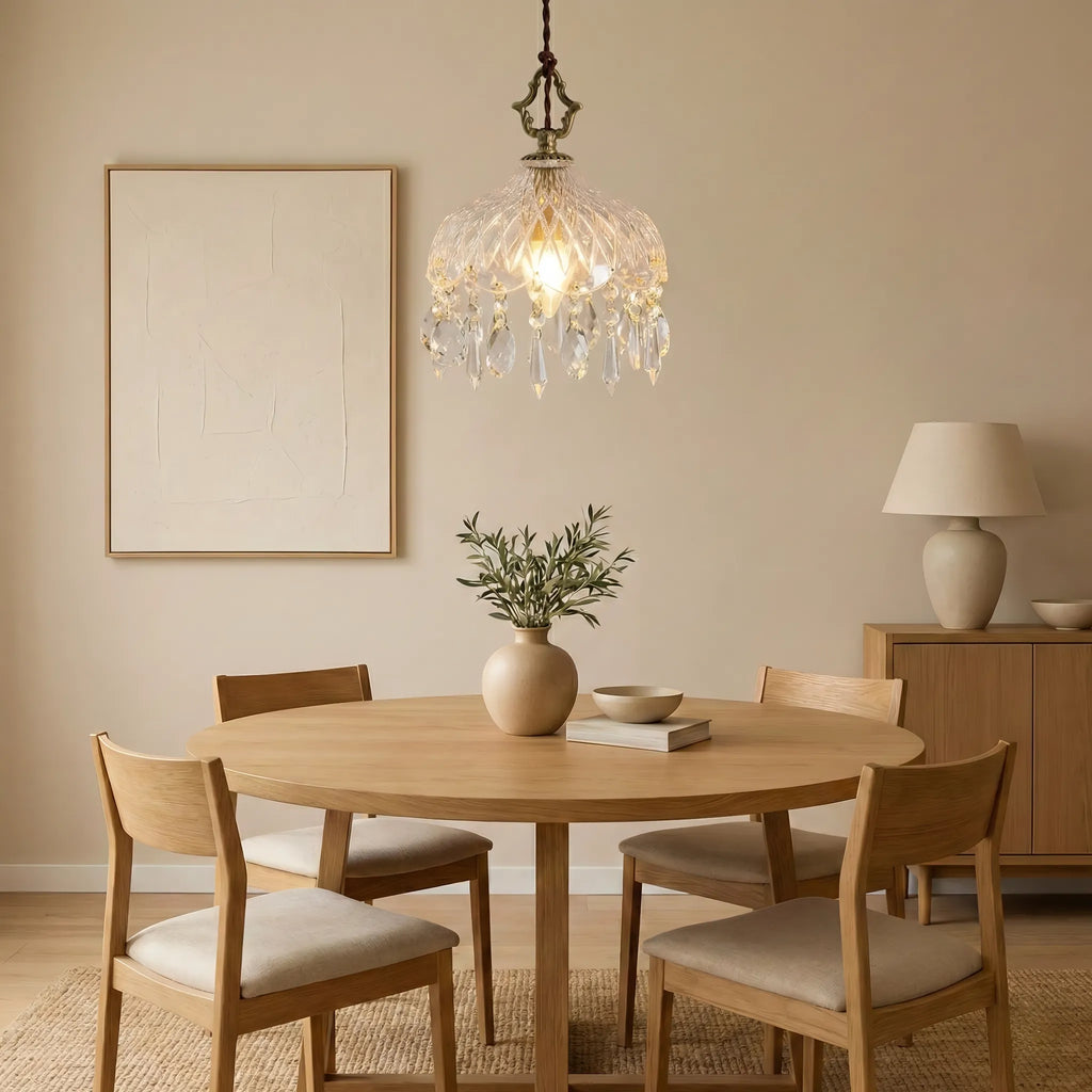 Lampada a Sospensione Vintage in Rame con Cristalli
