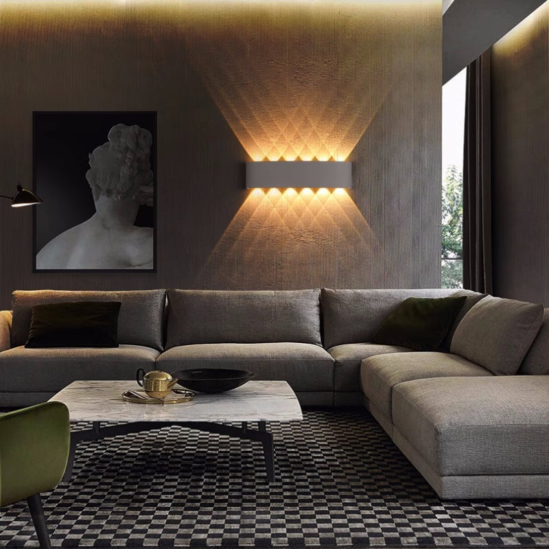 Lampada da parete esterna rettangolare moderna in metallo Tronix, Nero/Bianco, effetto onda d'acqua