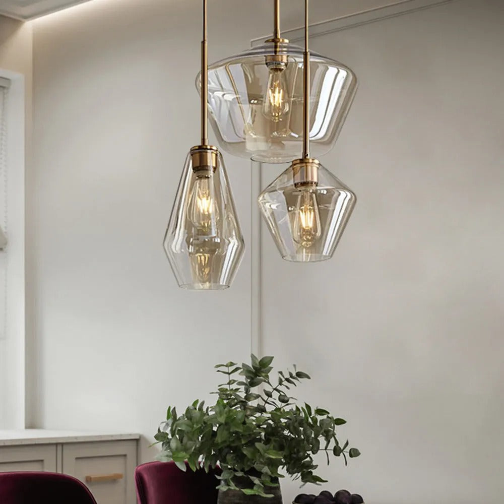 Lampadario di Giugno in Vetro, Trasparente/Ambrato a Forma di Diamante