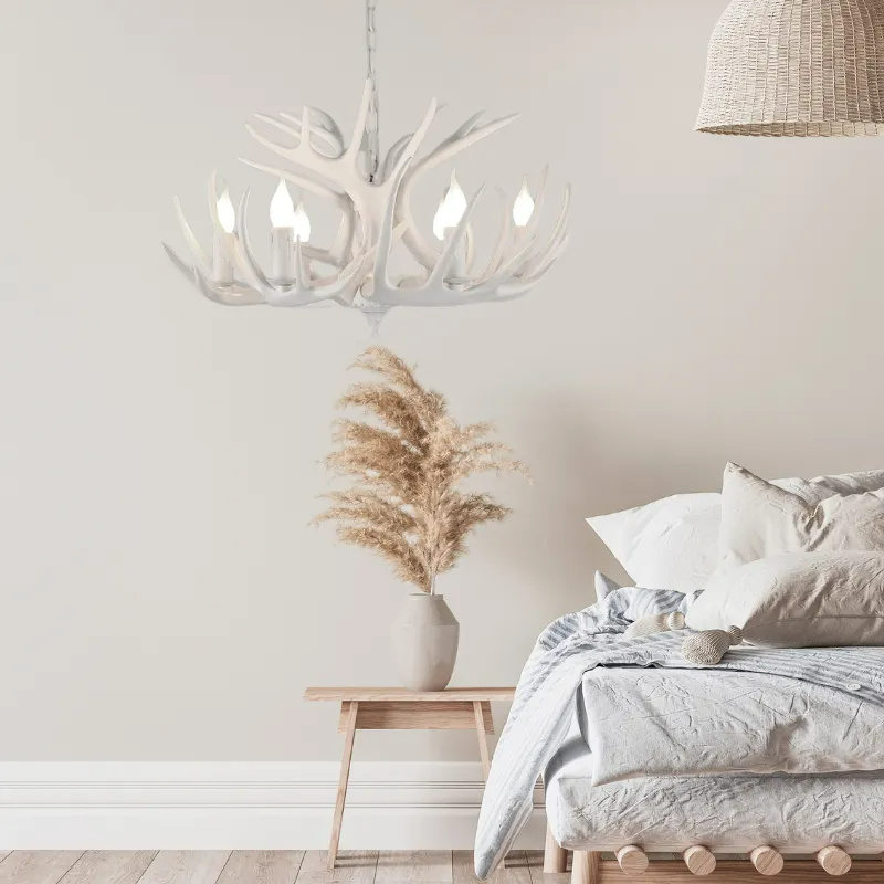 Lampadario in Resina con Corna di Cervo Retro Epoch per Soggiorno
