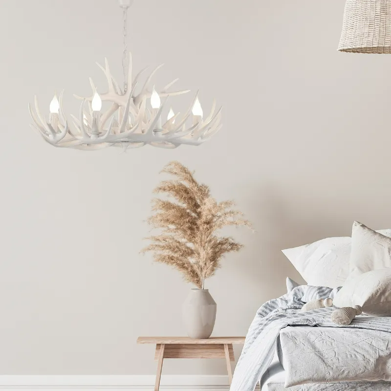 Lampadario in Resina con Corna di Cervo Retro Epoch per Soggiorno