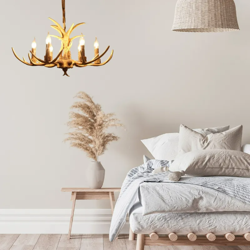 Lampadario in Resina con Corna di Cervo Retro Epoch per Soggiorno