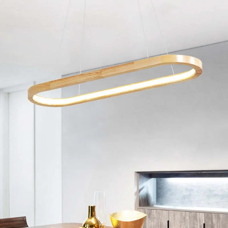 Lampada a sospensione ovale in legno contemporanea Veon