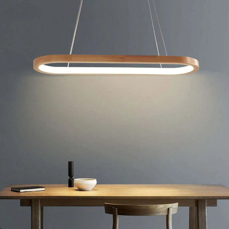 Lampada a sospensione ovale in legno contemporanea Veon