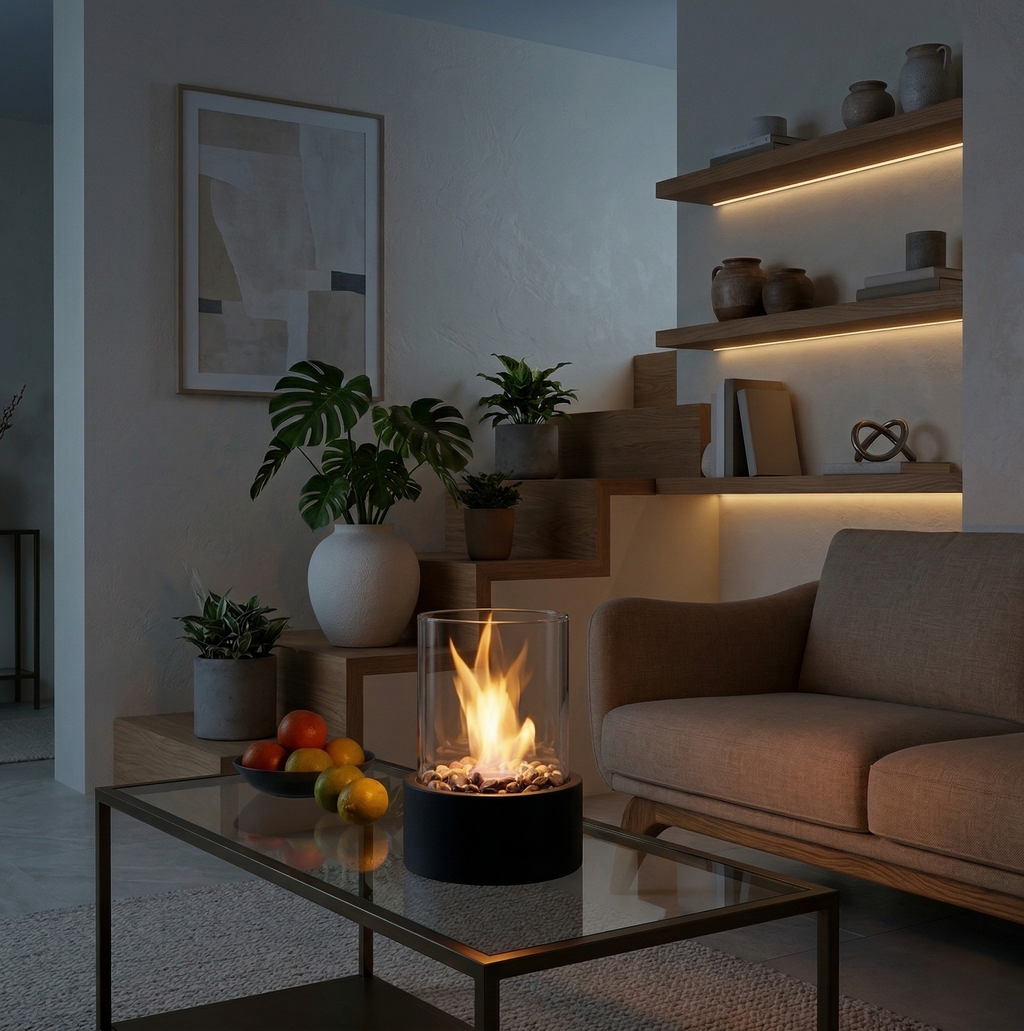 Camino da Tavolo a Bioetanolo con Effetto Fiamma Reale Design Scandinavo Moderno per Interni ed Esterni