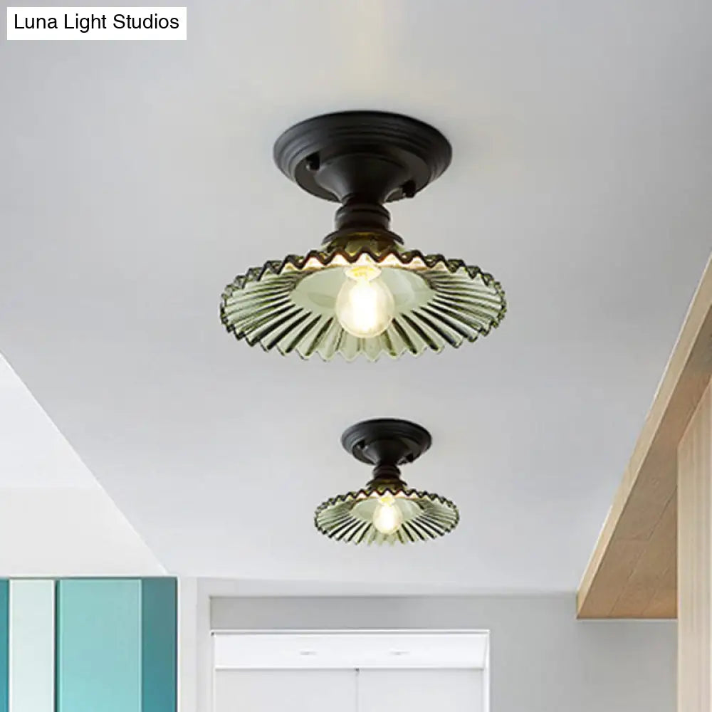 Apparecchio da soffitto industriale con vetro rigato – Verde/Chiaro Fissaggio Retro E26/E27 | Sansoti