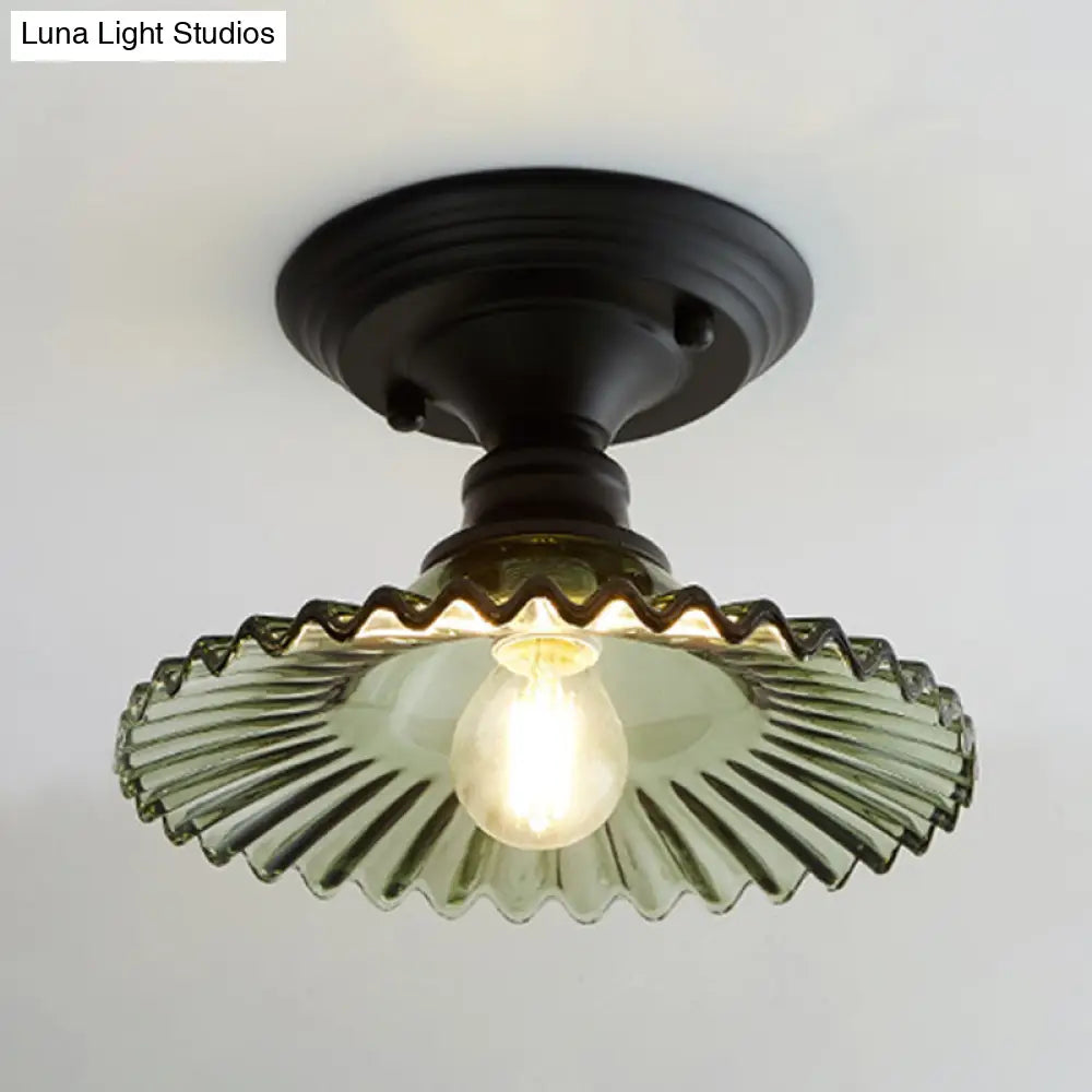 Apparecchio da soffitto industriale con vetro rigato – Verde/Chiaro Fissaggio Retro E26/E27 | Sansoti