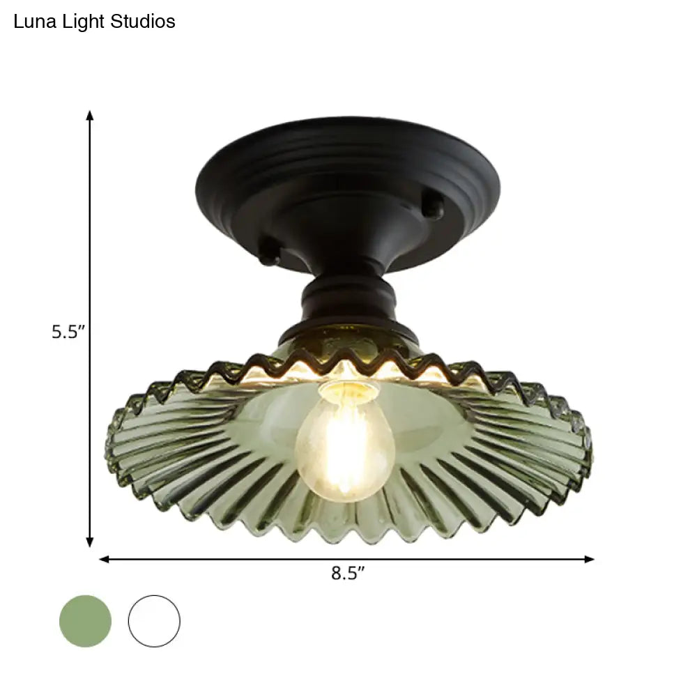 Apparecchio da soffitto industriale con vetro rigato – Verde/Chiaro Fissaggio Retro E26/E27 | Sansoti