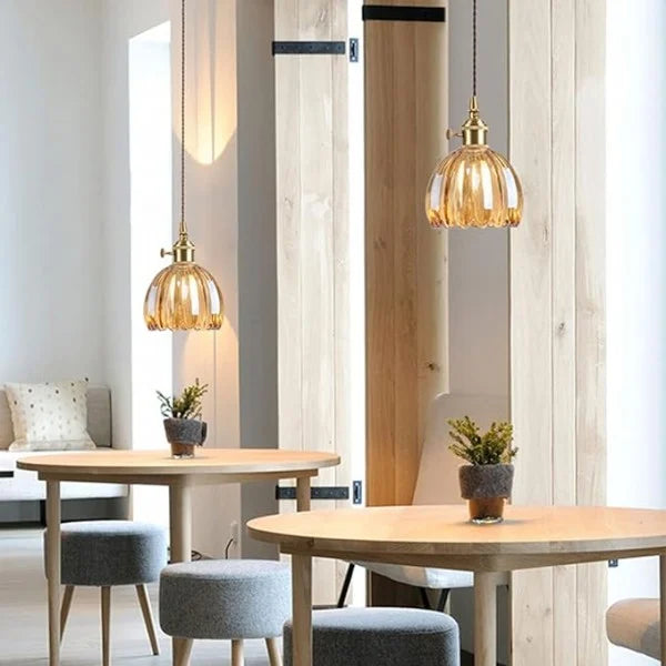 Lampada a Sospensione Giapponese Retro in Vetro a Forma di Fiore