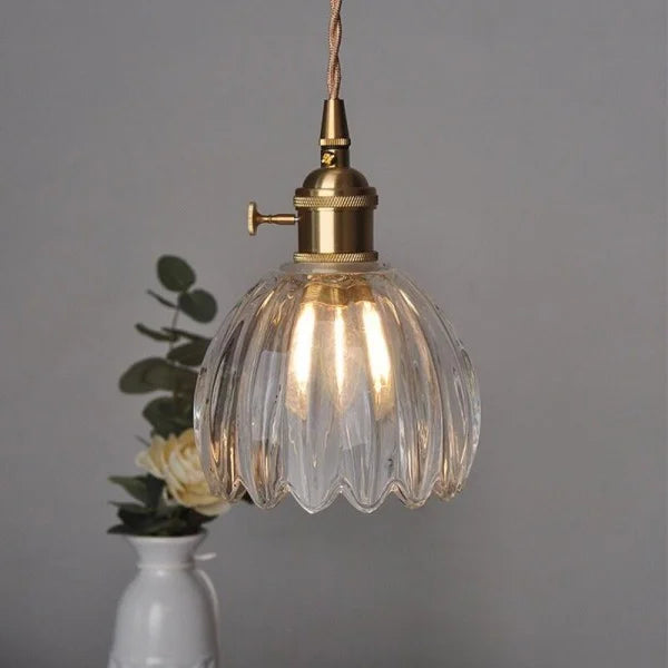 Lampada a Sospensione Giapponese Retro in Vetro a Forma di Fiore