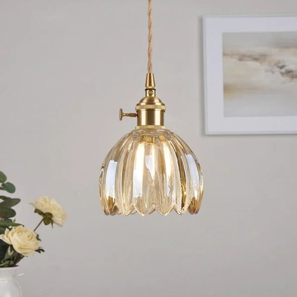 Lampada a Sospensione Giapponese Retro in Vetro a Forma di Fiore