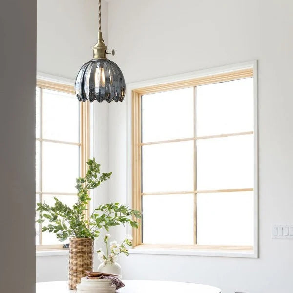 Lampada a Sospensione Giapponese Retro in Vetro a Forma di Fiore