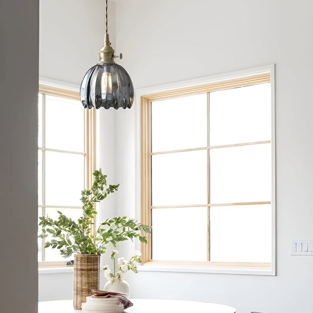 Lampada a sospensione con vetro floreale – Design giapponese per ambienti accoglienti