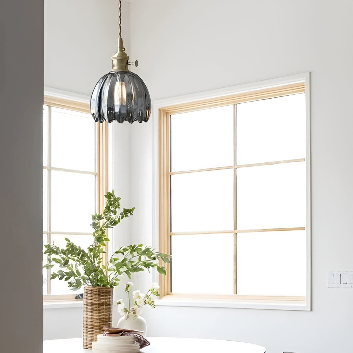 Lampada a sospensione con vetro floreale – Design giapponese per ambienti accoglienti