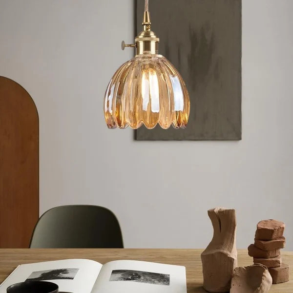 Lampada a Sospensione Giapponese Retro in Vetro a Forma di Fiore
