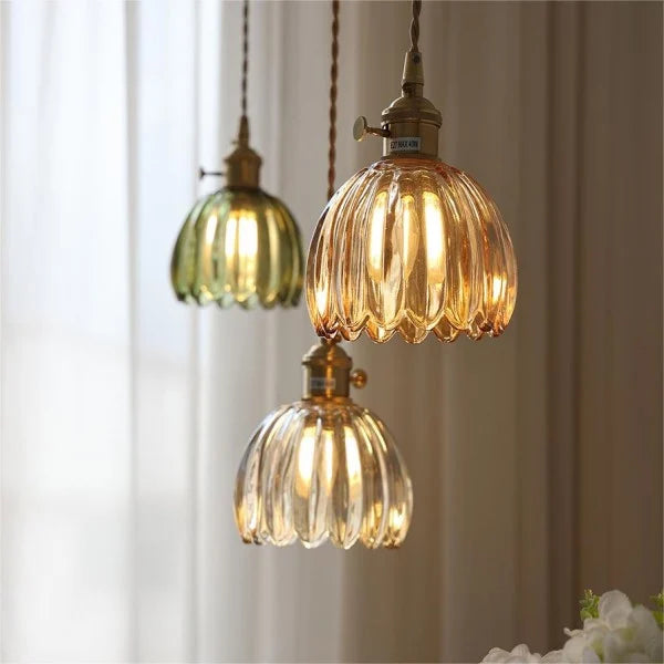 Lampada a Sospensione Giapponese Retro in Vetro a Forma di Fiore