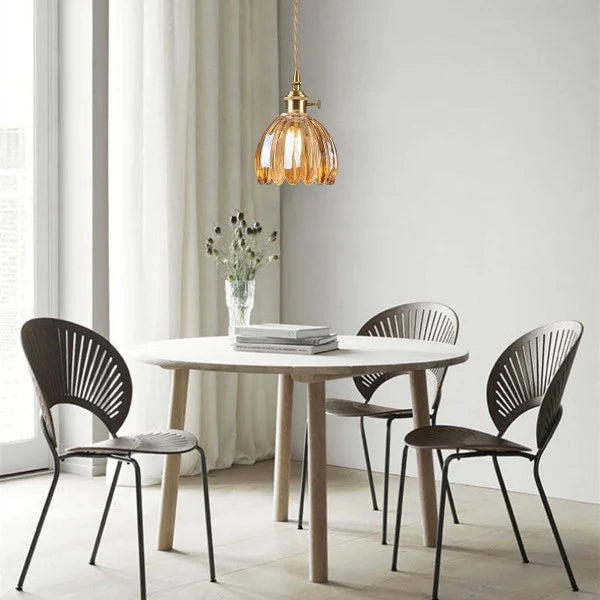 Lampada a Sospensione Giapponese Retro in Vetro a Forma di Fiore