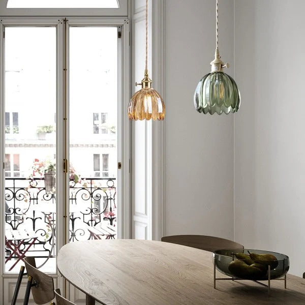 Lampada a Sospensione Giapponese Retro in Vetro a Forma di Fiore