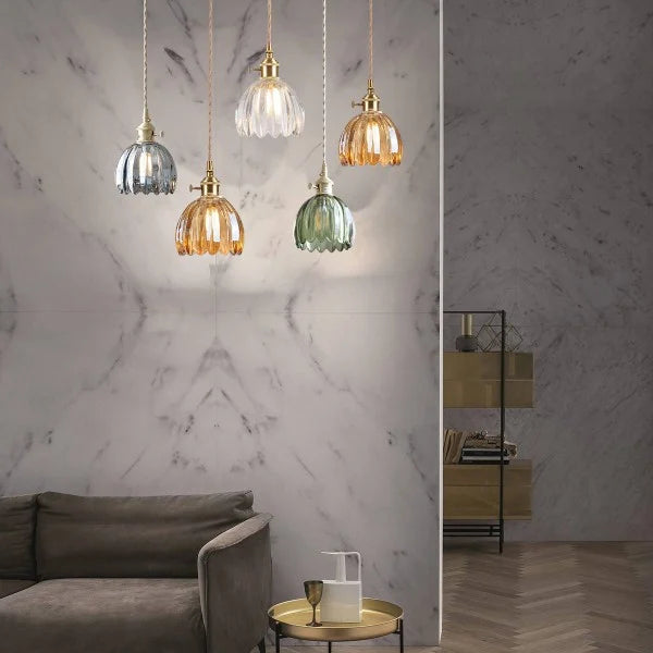 Lampada a Sospensione Giapponese Retro in Vetro a Forma di Fiore