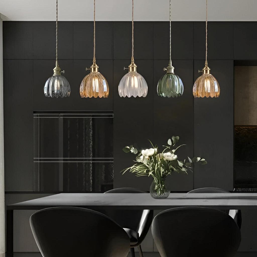 Lampada a sospensione con vetro floreale – Design giapponese per ambienti accoglienti