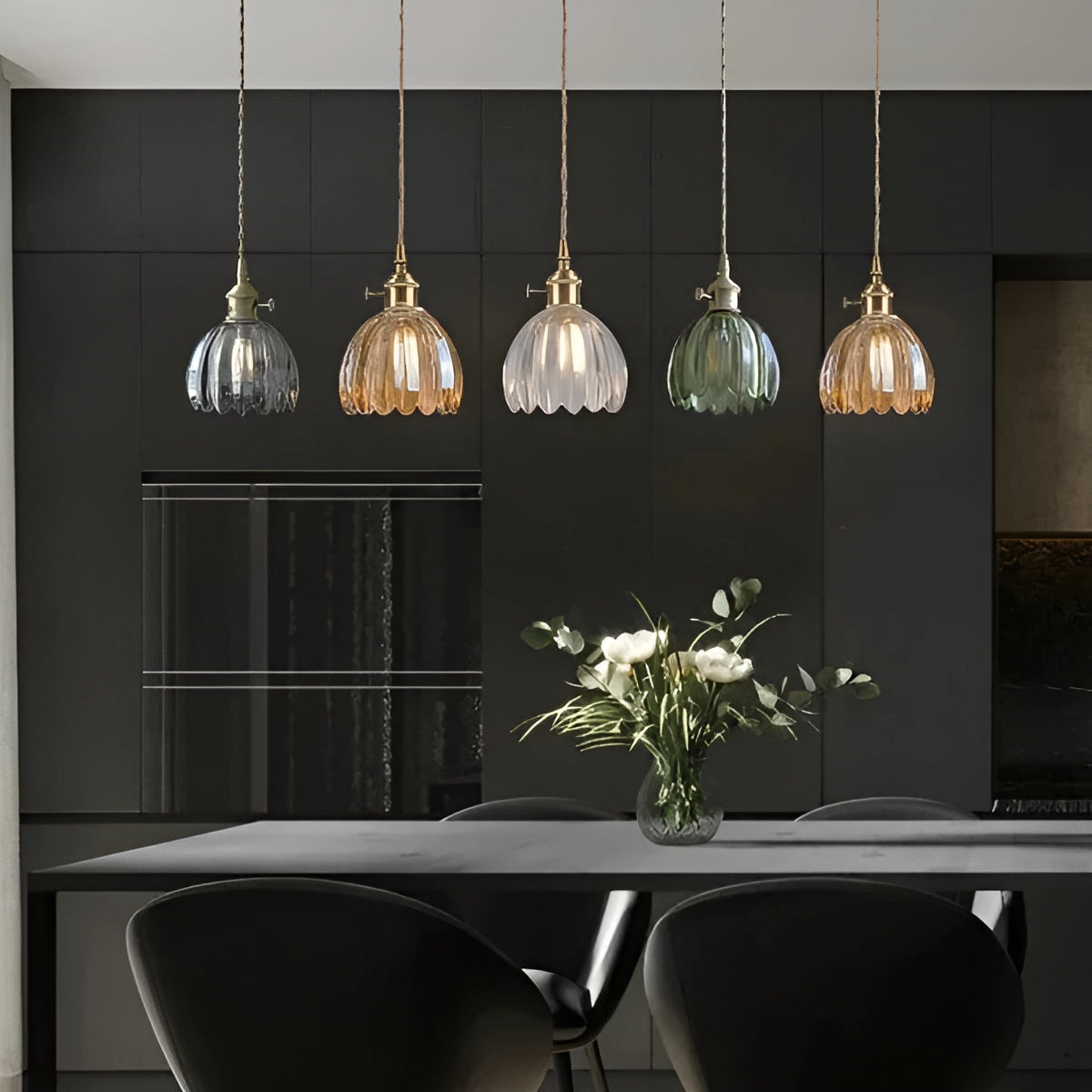 Lampada a sospensione con vetro floreale – Design giapponese per ambienti accoglienti