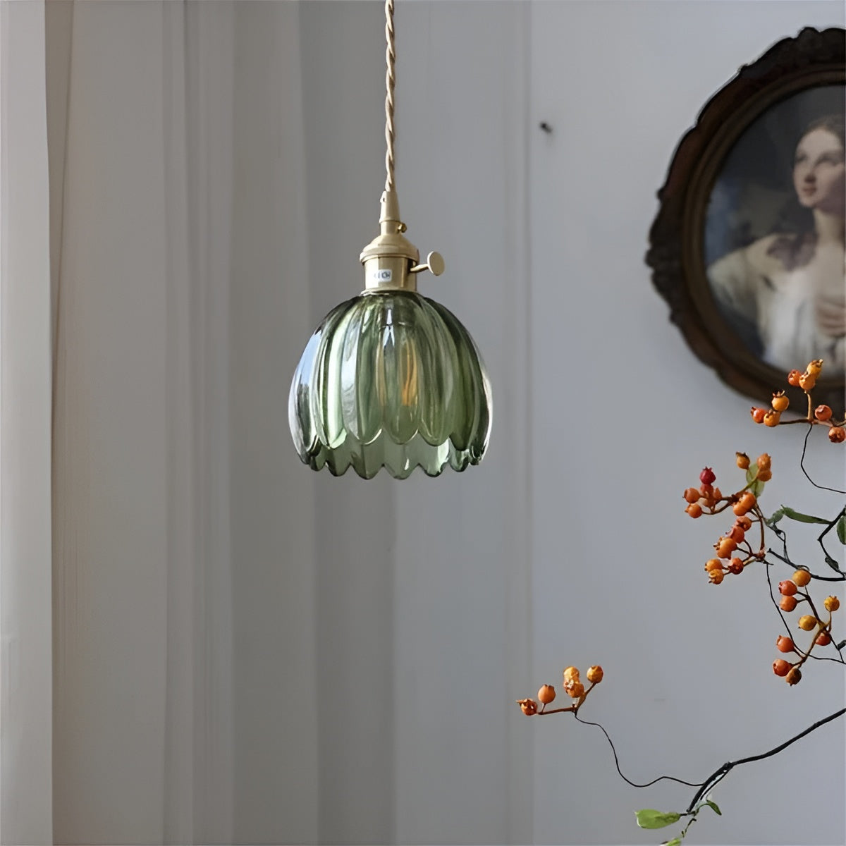 Lampada a sospensione con vetro floreale – Design giapponese per ambienti accoglienti
