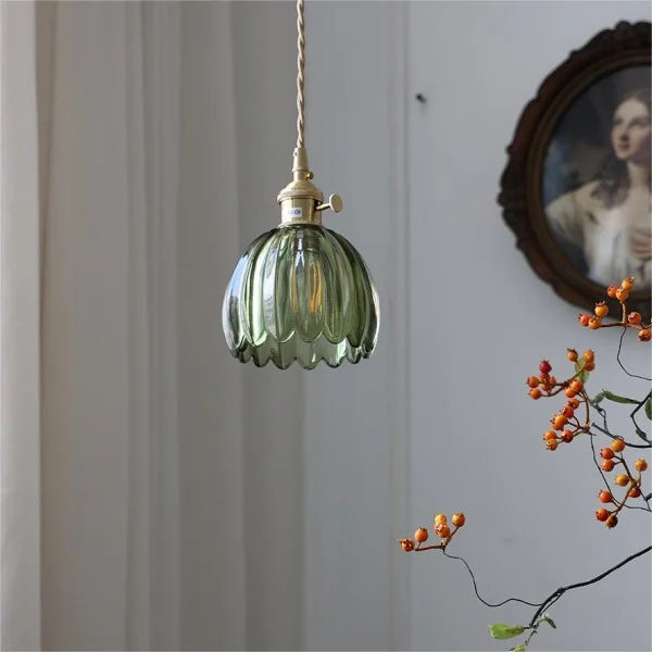 Lampada a Sospensione Giapponese Retro in Vetro a Forma di Fiore