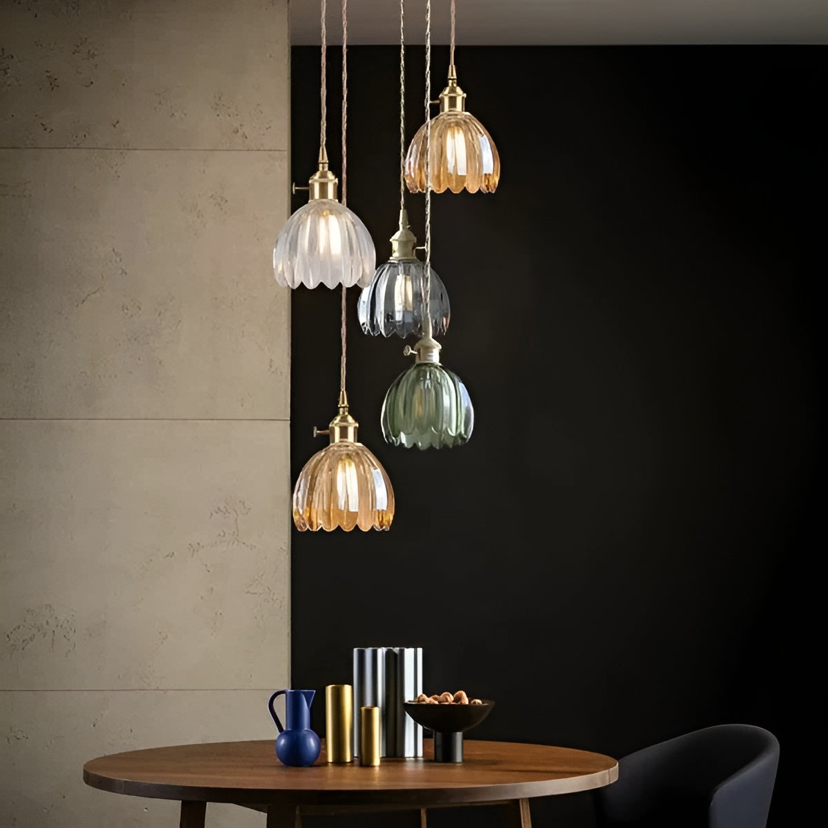 Lampada a sospensione con vetro floreale – Design giapponese per ambienti accoglienti