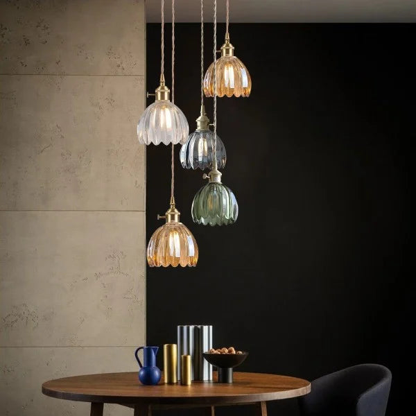 Lampada a Sospensione Giapponese Retro in Vetro a Forma di Fiore