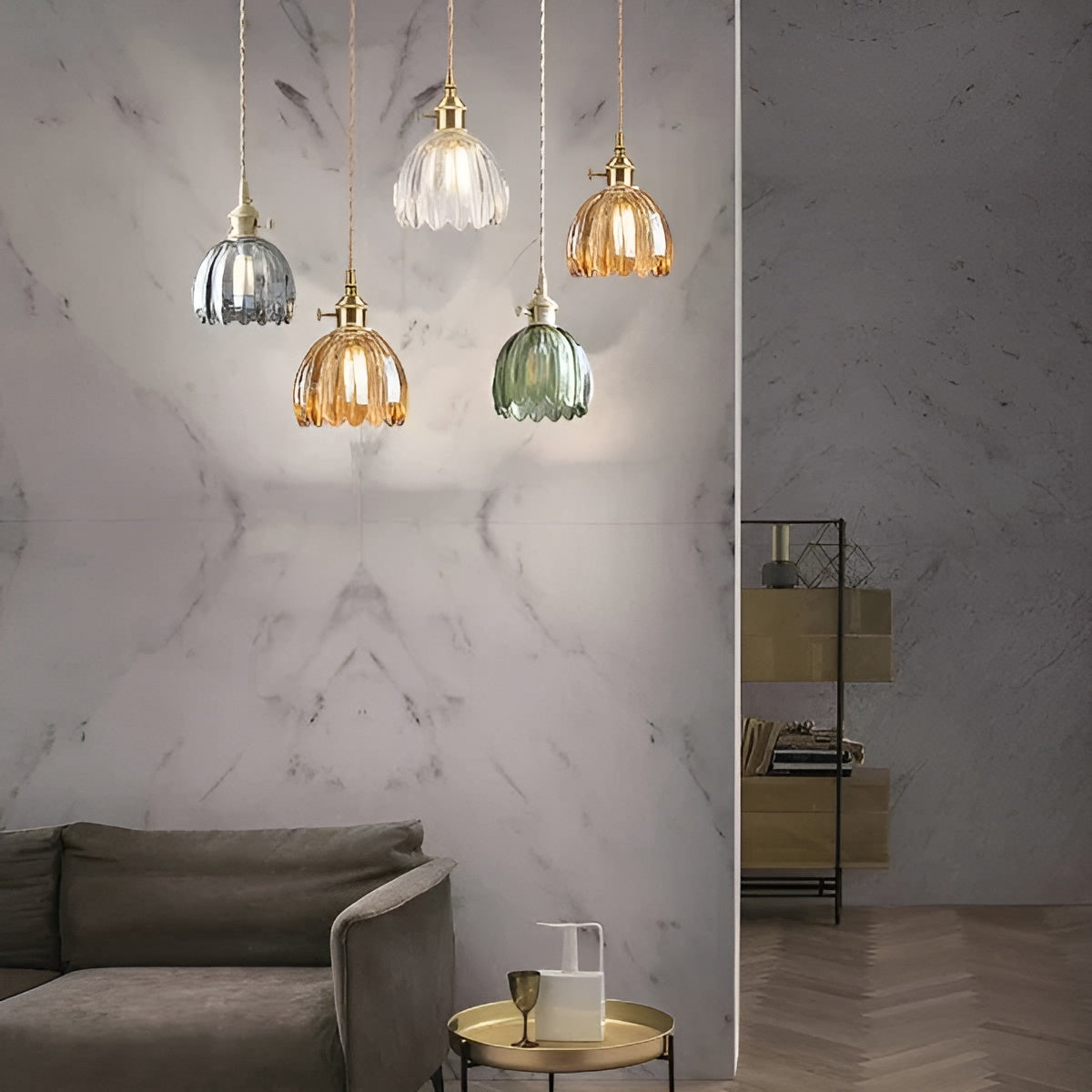 Lampada a sospensione con vetro floreale – Design giapponese per ambienti accoglienti