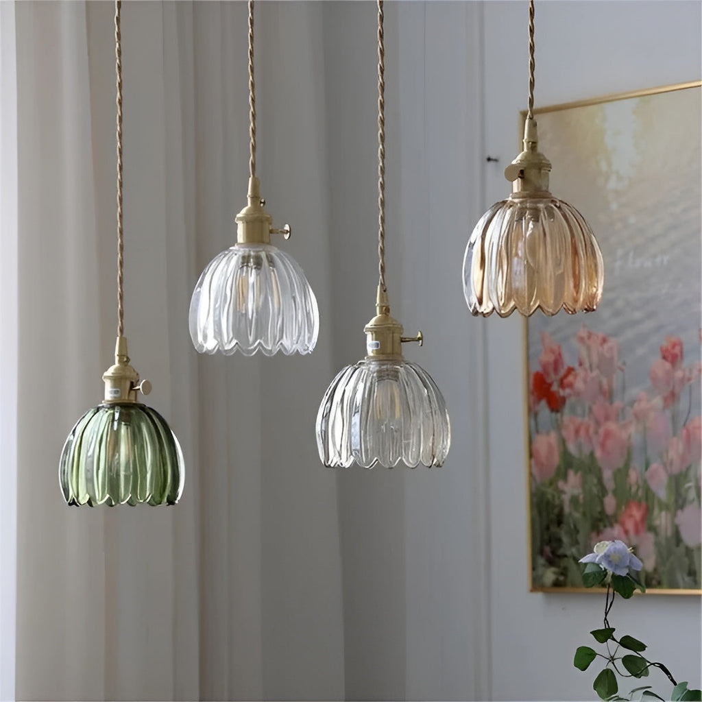 Lampada a sospensione con vetro floreale – Design giapponese per ambienti accoglienti