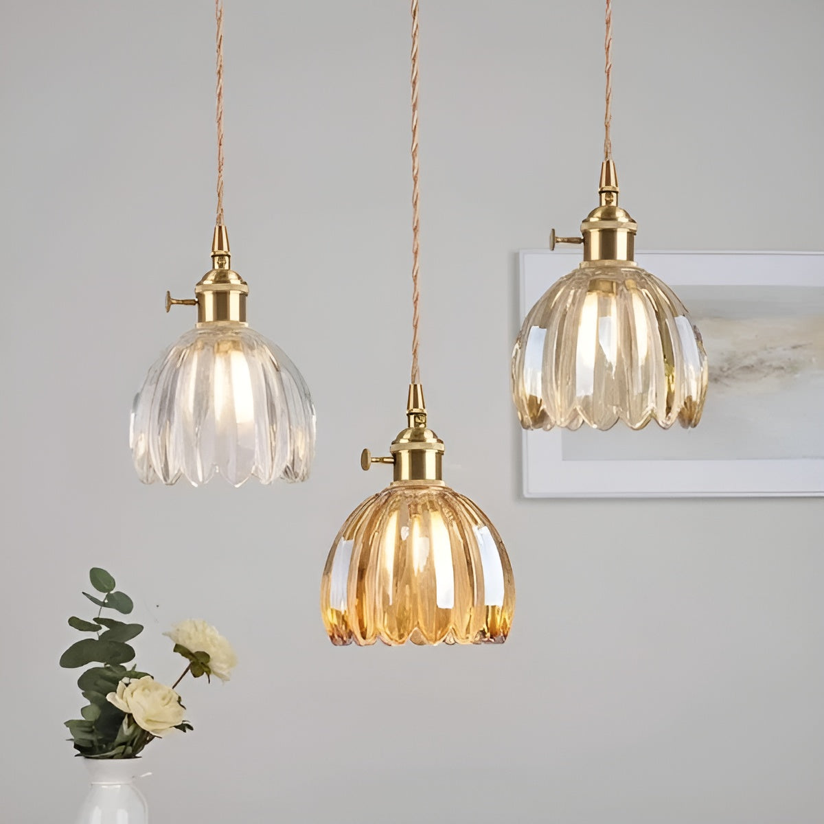 Lampada a sospensione con vetro floreale – Design giapponese per ambienti accoglienti