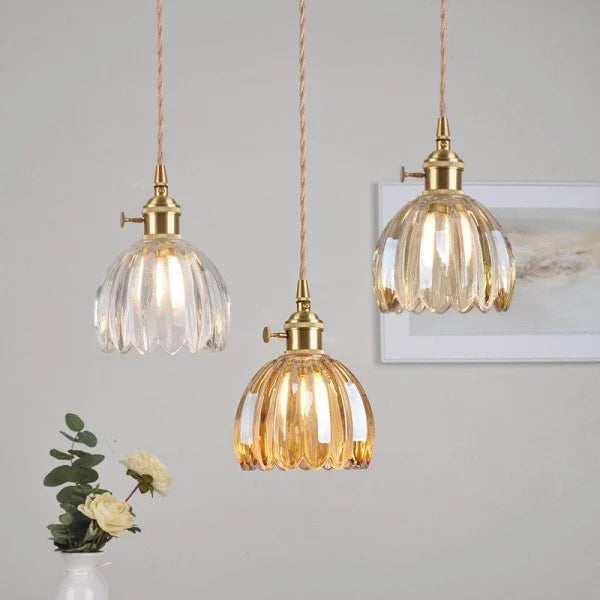 Lampada a Sospensione Giapponese Retro in Vetro a Forma di Fiore