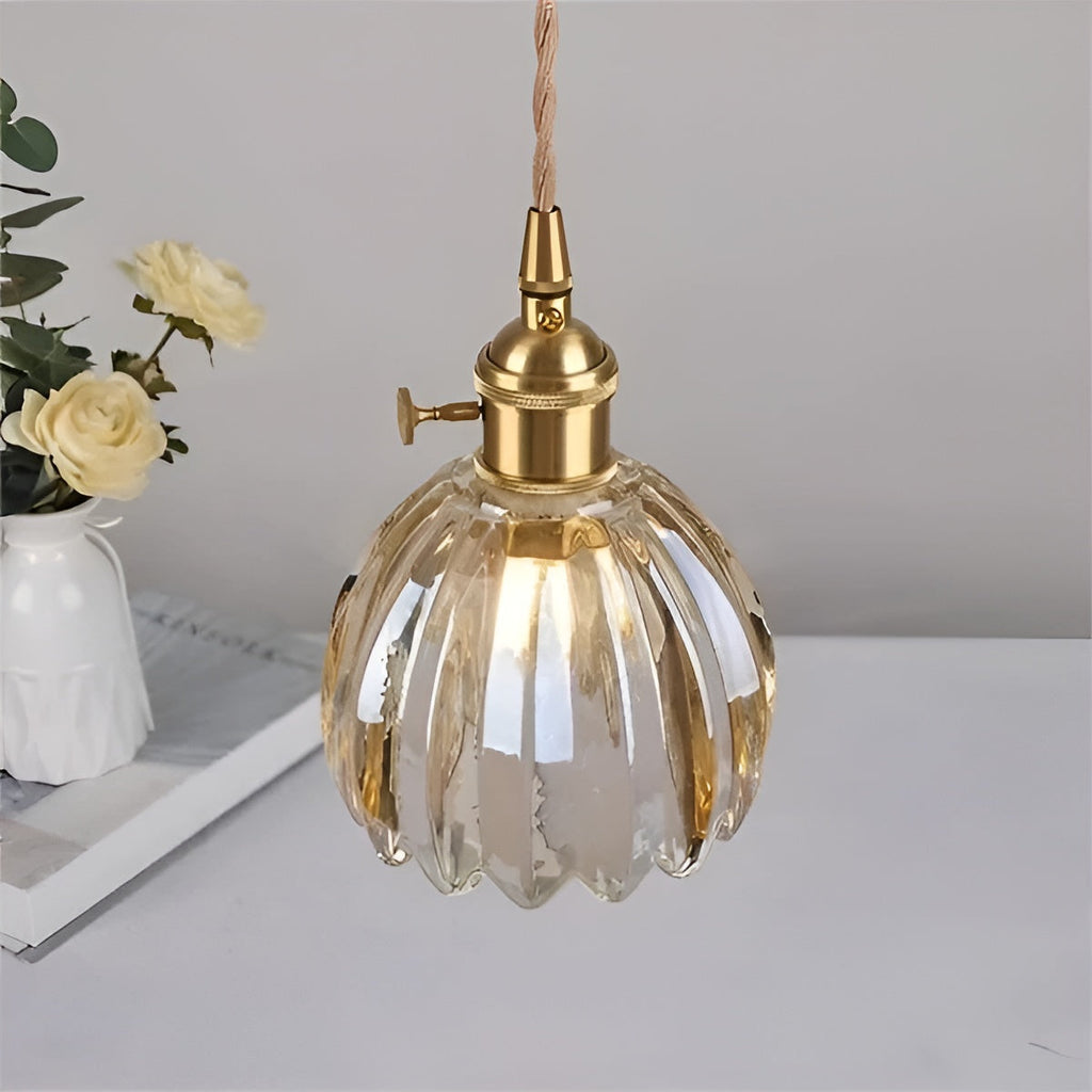 Lampada a sospensione con vetro floreale – Design giapponese per ambienti accoglienti