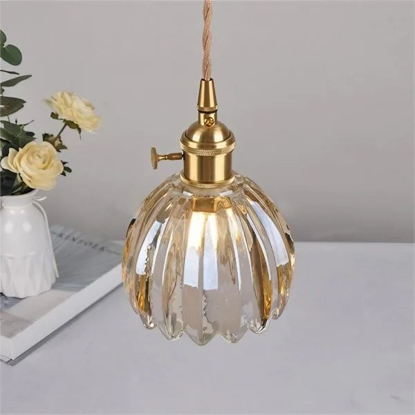Lampada a Sospensione Giapponese Retro in Vetro a Forma di Fiore