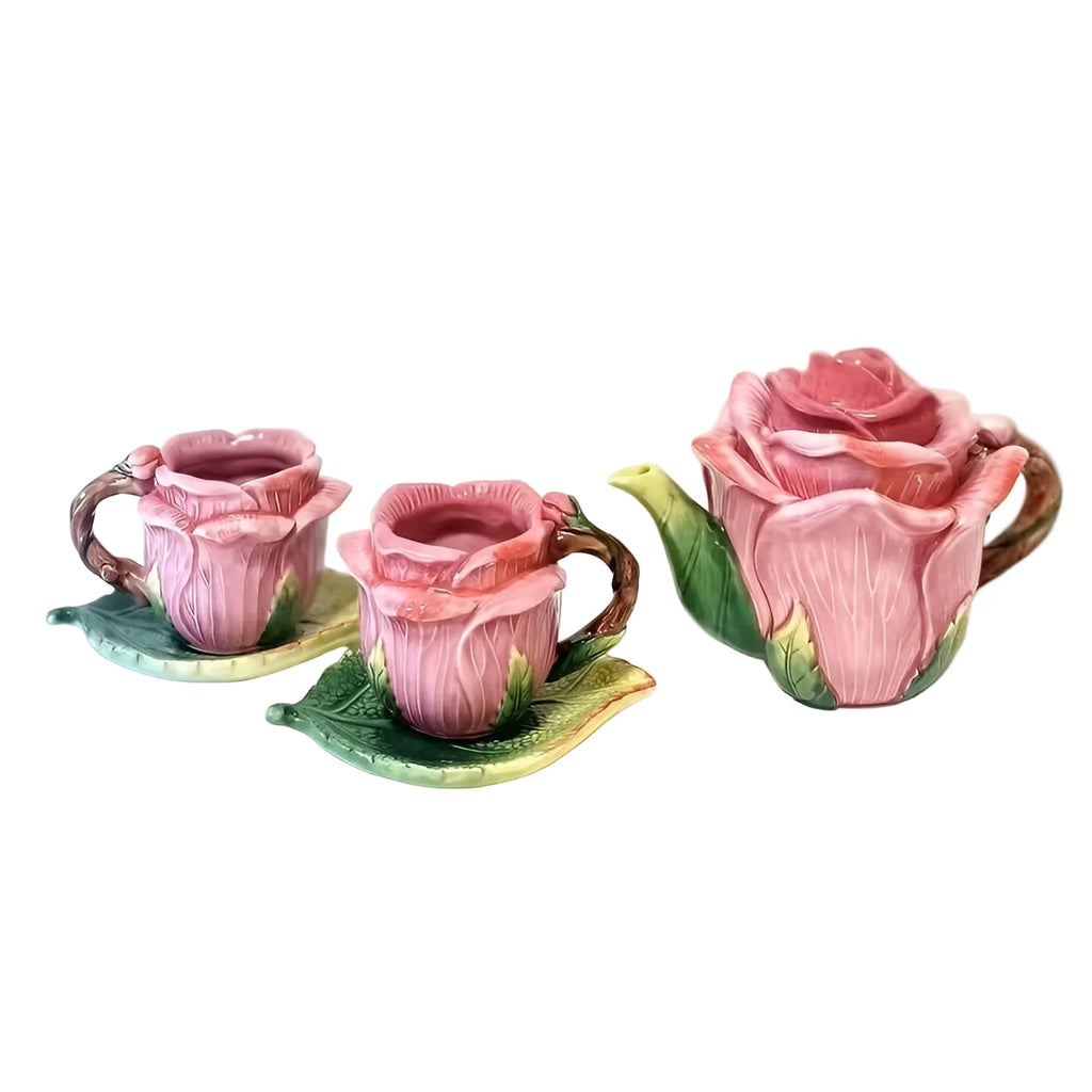 Servizio da tè in ceramica con motivo di rose – Dipinto a mano ed elegante | Tazza con piattino in design floreale