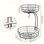 KITCHENOVA FRUIT HAVEN – Cestino per Frutta in Metallo a 2 Piani con Supporto per Banane
