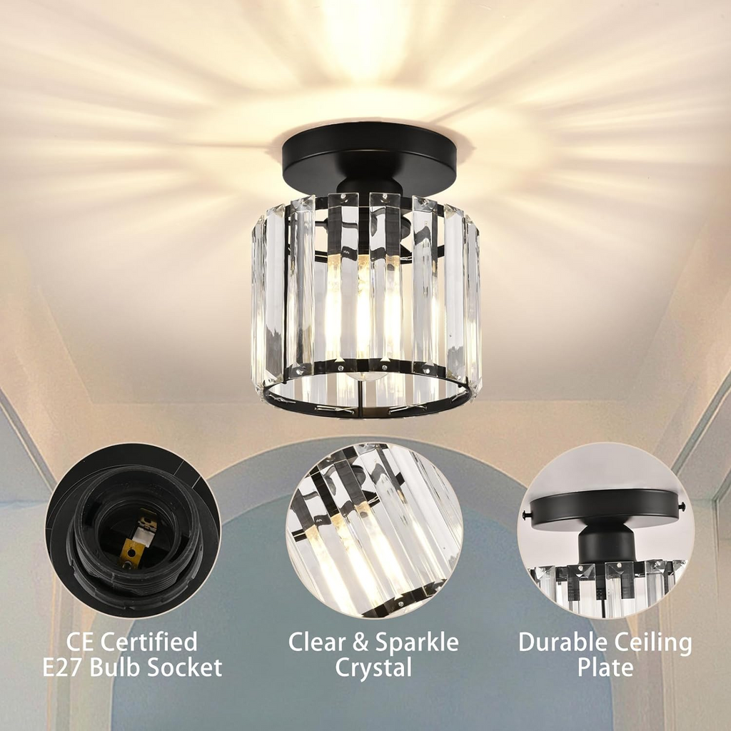 Lampada da soffitto in cristallo E27 Moderna – Nera o Oro, Montaggio a soffitto