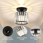 Lampada da soffitto in cristallo E27 Moderna – Nera o Oro, Montaggio a soffitto