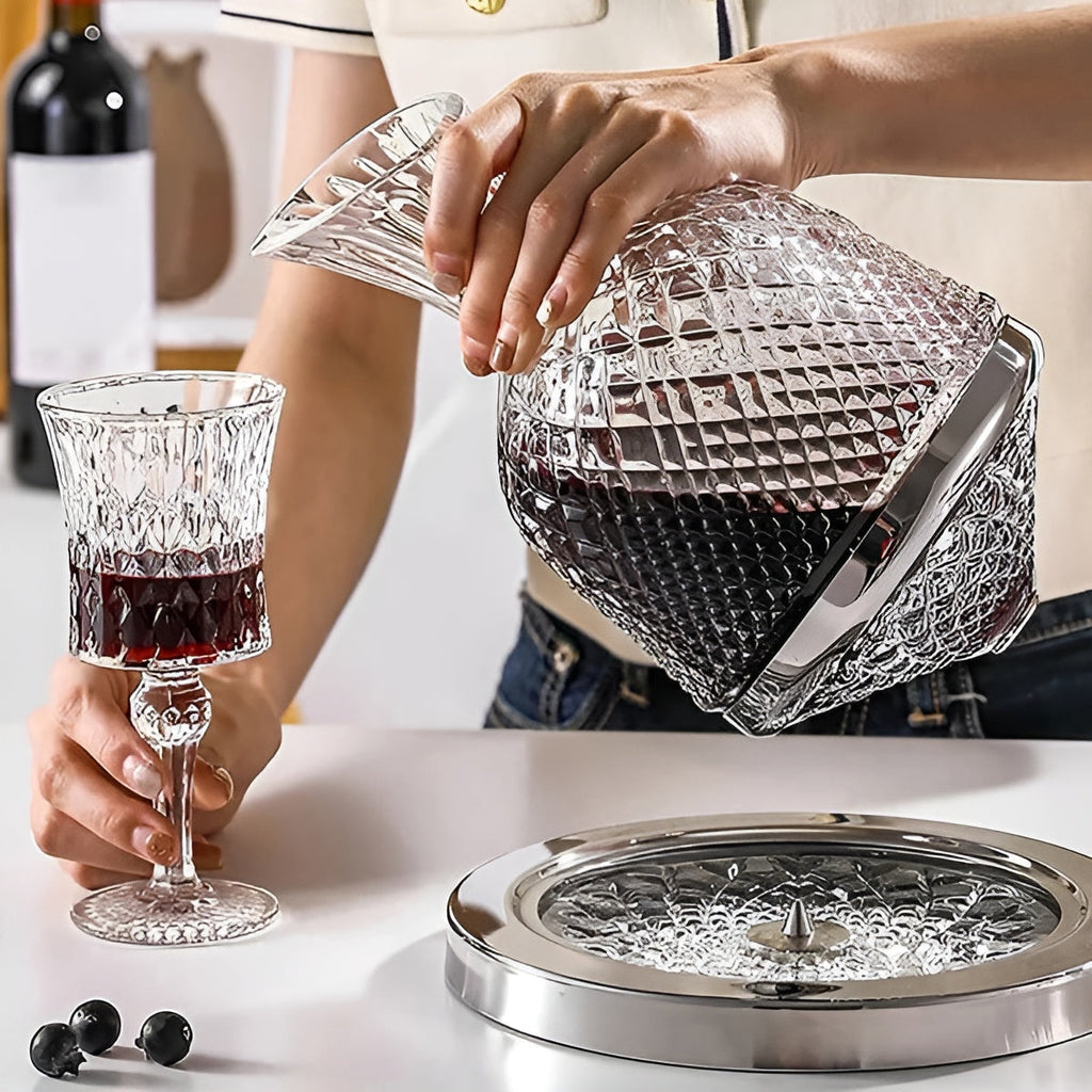 Caraffa in cristallo – Girevole a 360° ed Elegante | Distributore di vino e bevande da 1,5 L