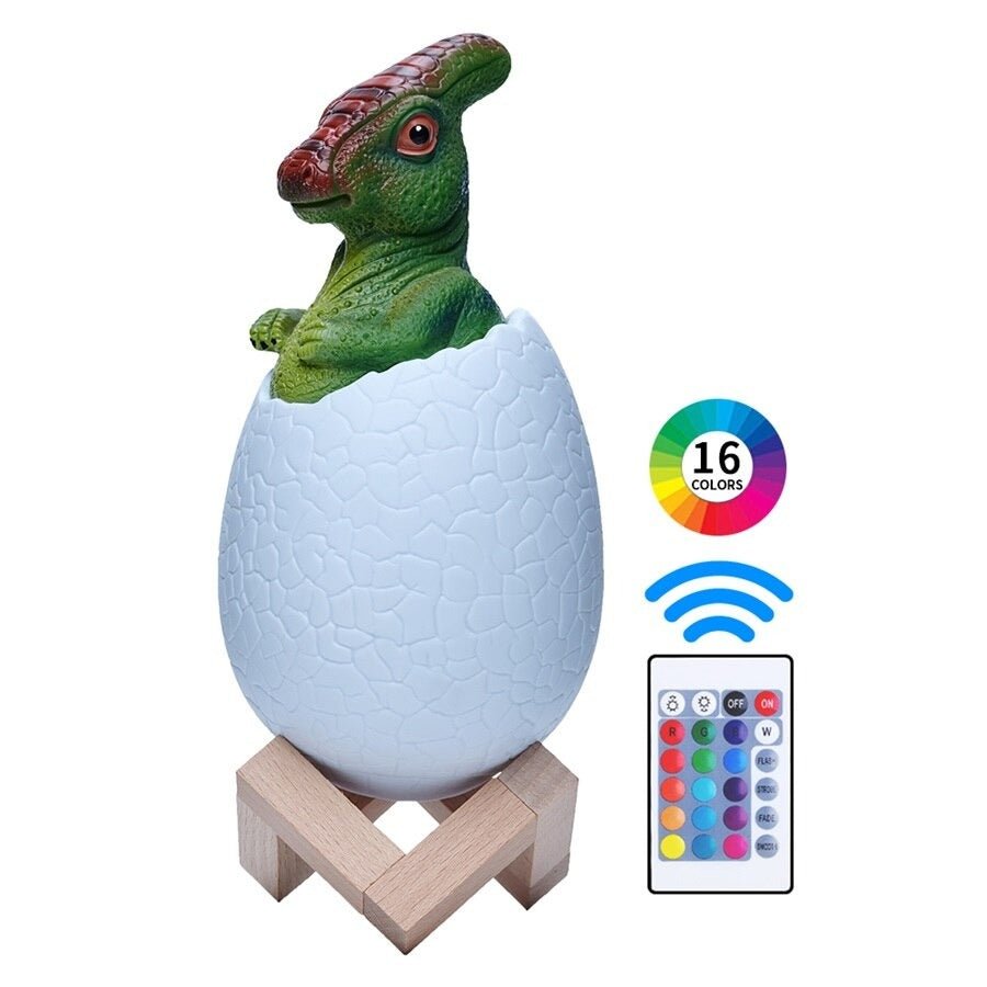 DinoGlow - Lampada da letto a forma di dinosauro con luce a cambio colore e telecomando