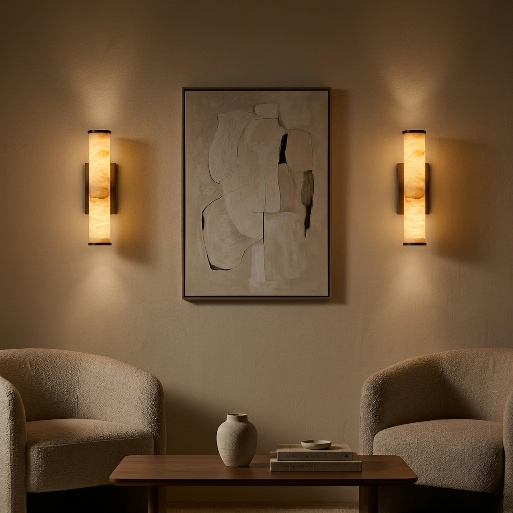Applique LED da Parete in Marmo Moderno Lampada Minimalista in Rame per Interni