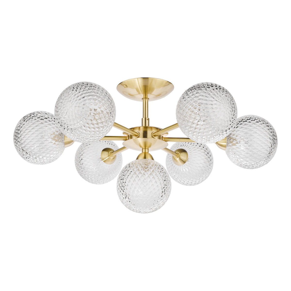 Lampada da soffitto semi-flush Laura Ashley Atherton in ottone satinato e vetro
