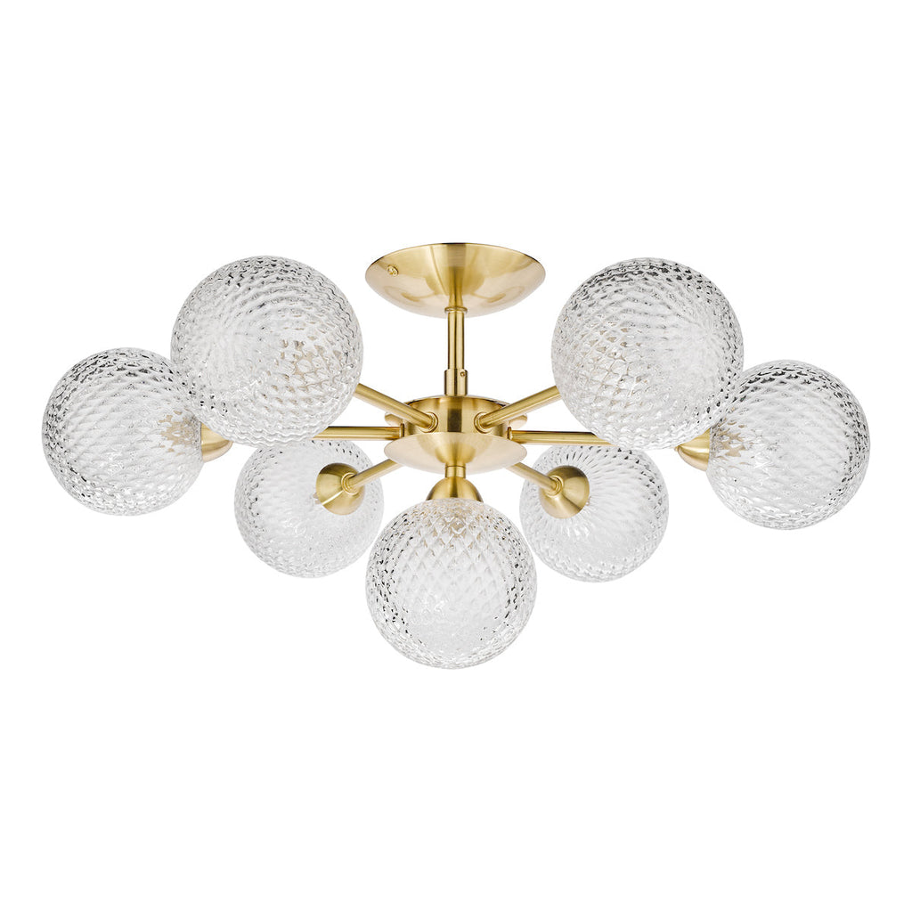 Lampada da soffitto semi-flush Laura Ashley Atherton in ottone satinato e vetro