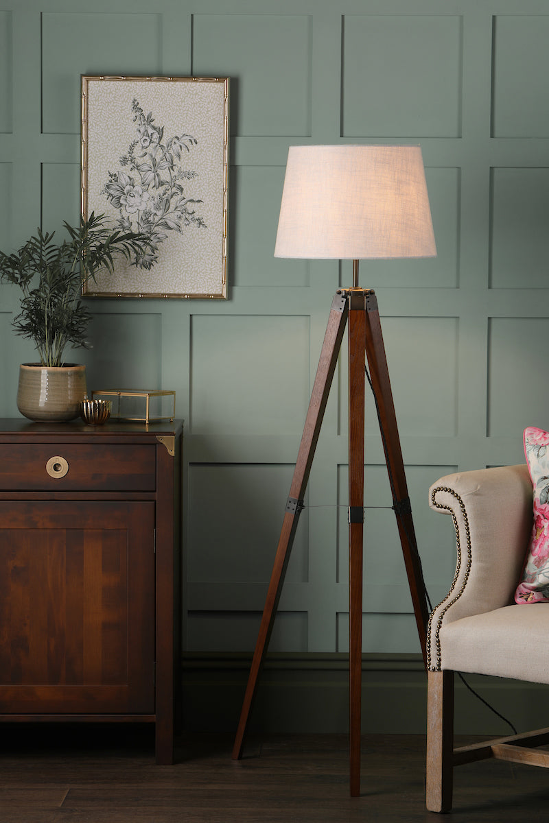 Lampada da Terra Tripod Burdale Laura Ashley con Base in Legno Scuro