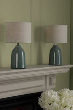 Laura Ashley Penny Coppia di Lampade da Tavolo Blu Craquelé