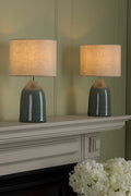 Laura Ashley Penny Coppia di Lampade da Tavolo Blu Craquelé