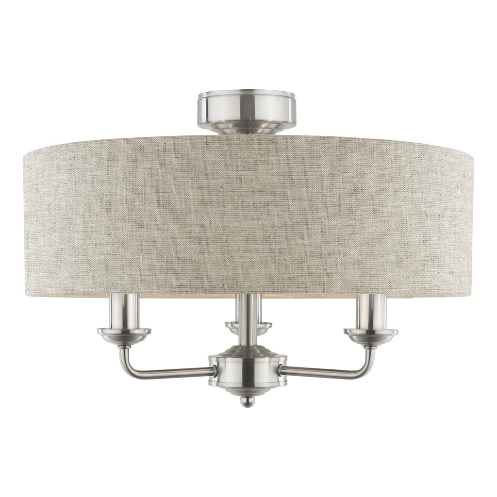 Laura Ashley Sorrento 3 Luci Semi-Flush Nichel Satinato con Ombra Naturale