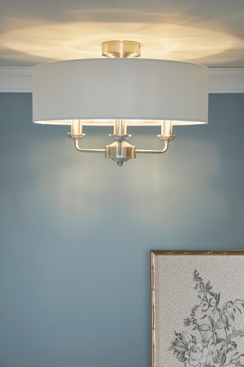 Laura Ashley Sorrento 3 Luci Semi-Flush Nichel Satinato con Ombra Naturale