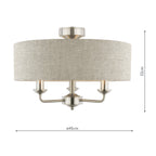 Laura Ashley Sorrento 3 Luci Semi-Flush Nichel Satinato con Ombra Naturale